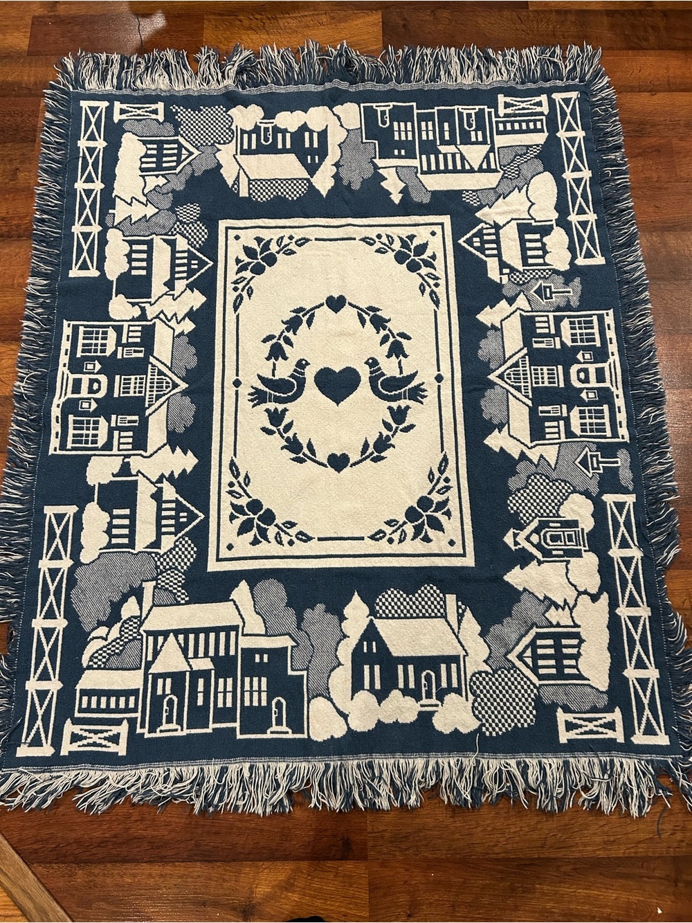 Vintage Cottagecore Tapestry Throw Blanket Victorian Houses Hearts 90's 54”x44”